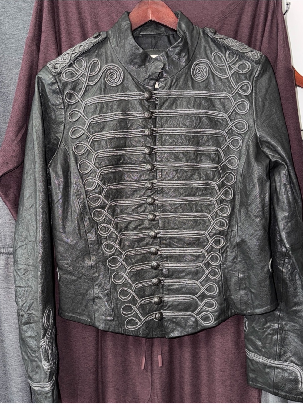 Denim & Supply Ralph Lauren Black Embroidered Military-Style Leather Jacket - Picture 2 of 5